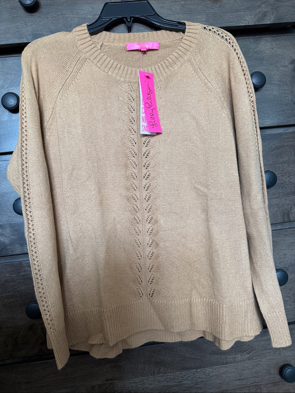 Lilly Pulitzer Camel Crewneck Sweater with Center Lace Knit